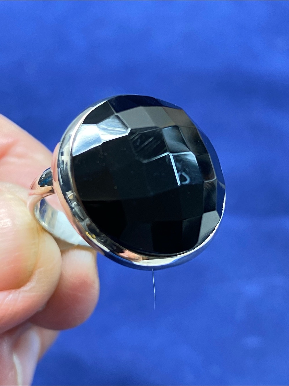 Sterling Silver Black Onyx Faceted Round Ring Size 6.5